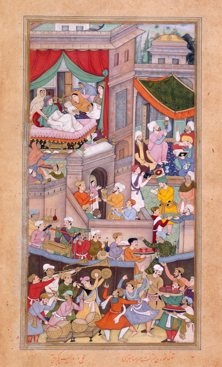 Eller. 12988, f.34v Astrologer kastar horoskop under firandet av Timurs födelse (1336) av Surdas Gujarati av Indian School