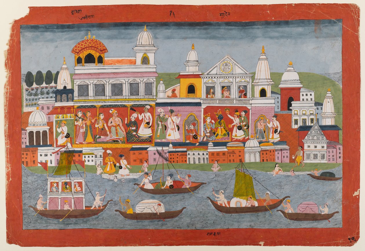 Sida från en Bhagavata Purana-serie, ca 1775-1800 (wc på papper) av Indian School