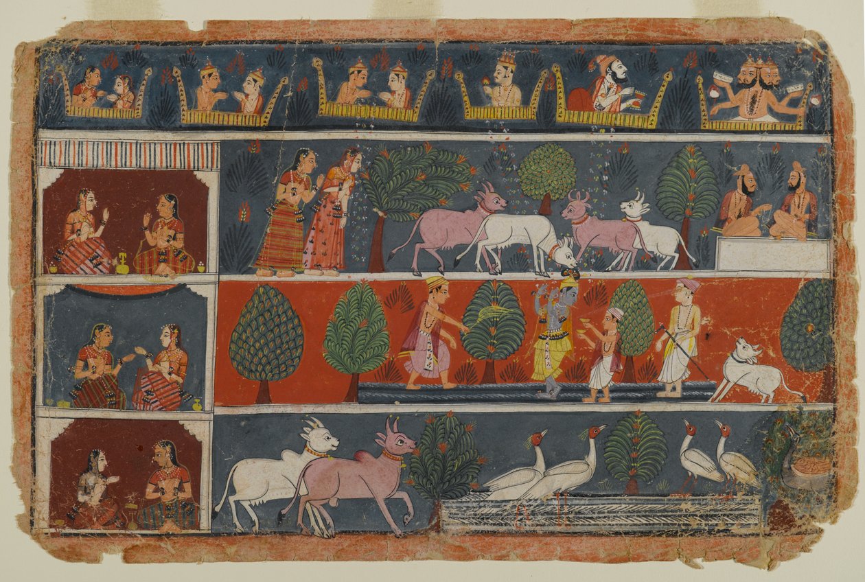 Sida från en Dispersed Bhagavata Purana Series, c.1680 (ogenomskinlig wc på papper) av Indian School