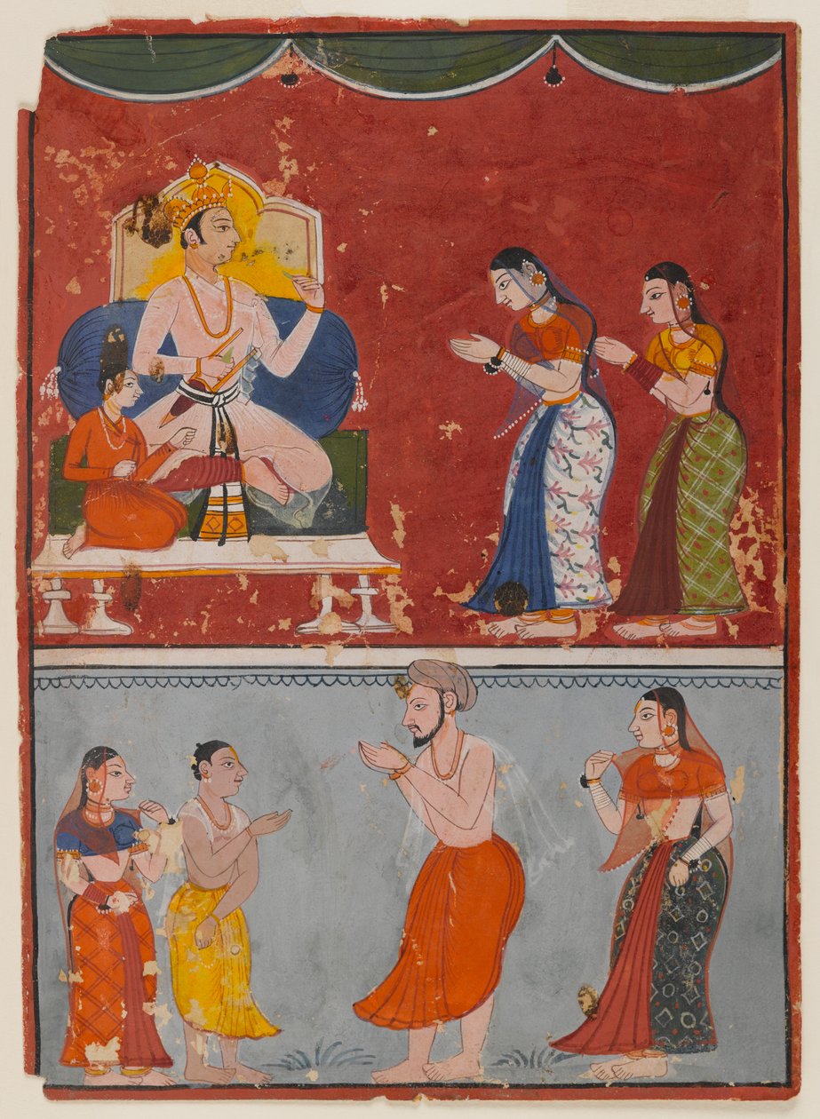 Sida från en oidentifierad serie, ca 1650 (ogenomskinlig wc på papper) av Indian School