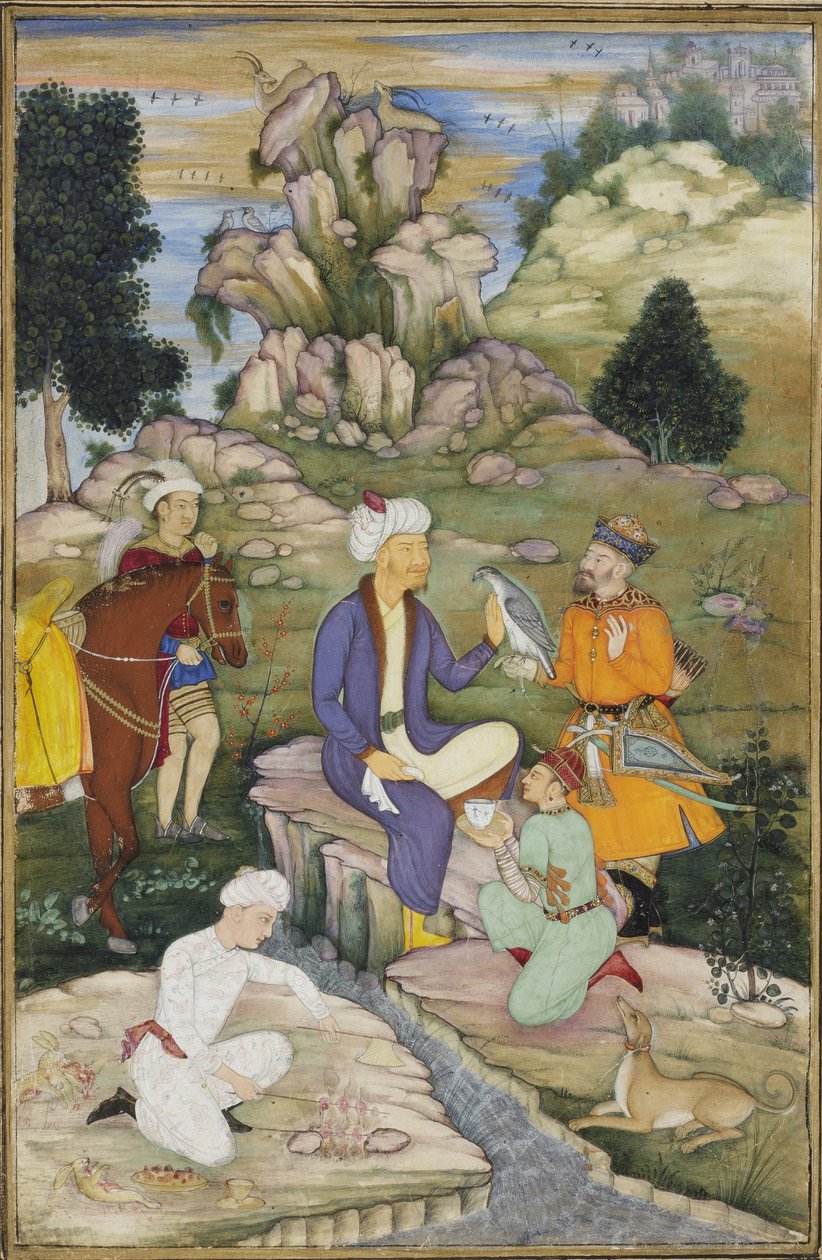 Picknick under en jakt, ca 1615 (ogenomskinlig wc på papper) av Indian School
