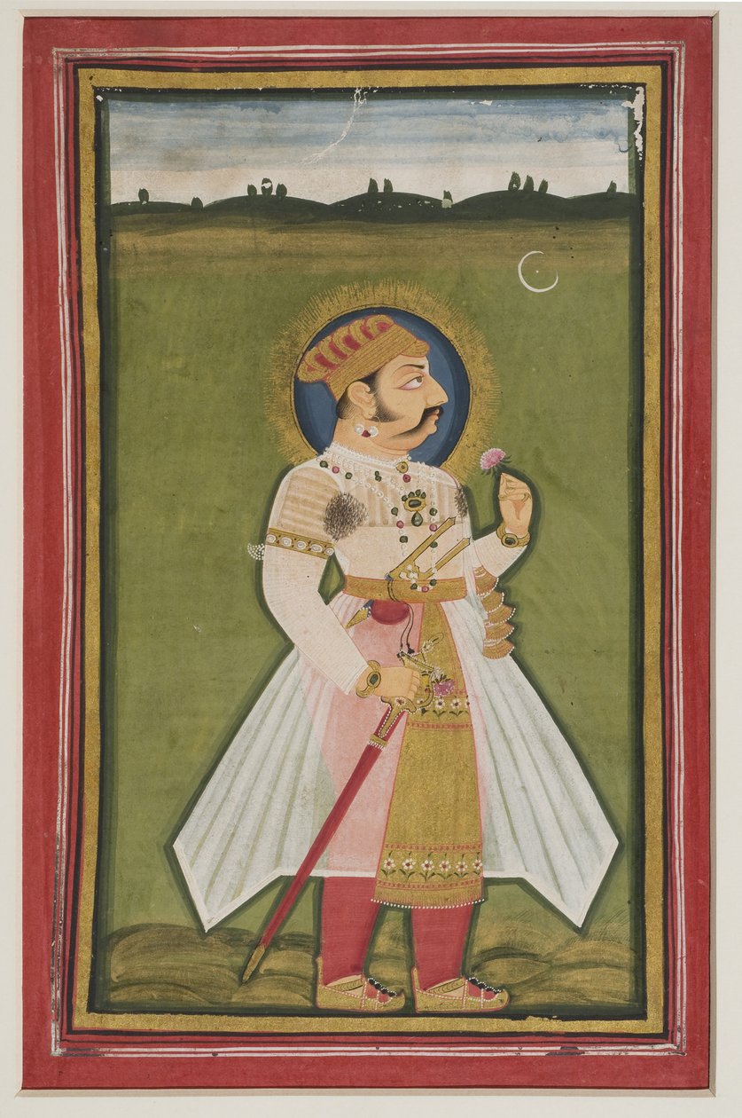 Porträtt av Kumbha Rana av Udaipur, 1820 (gouache på indiskt papper) av Indian School