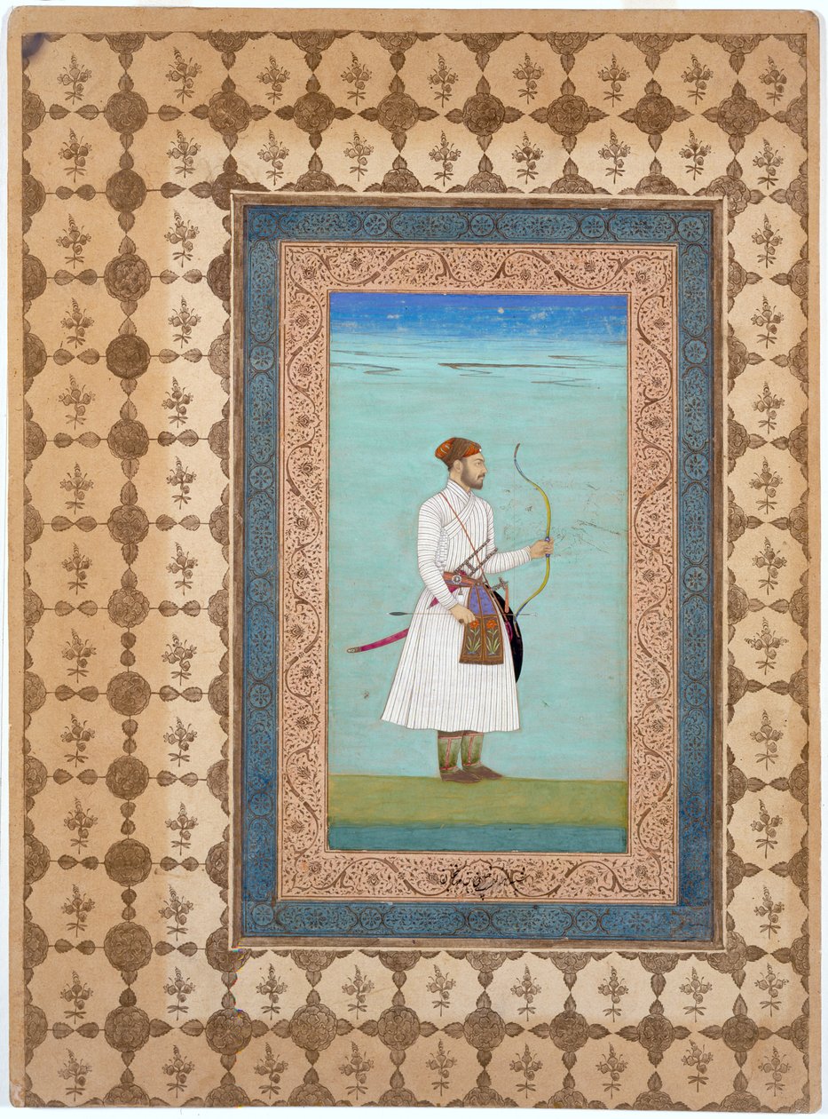 Porträtt av Luhrasp Khan, Mughaldynastin, ca 1655-65 (bläck, akvarell och guld på papper) av Indian School