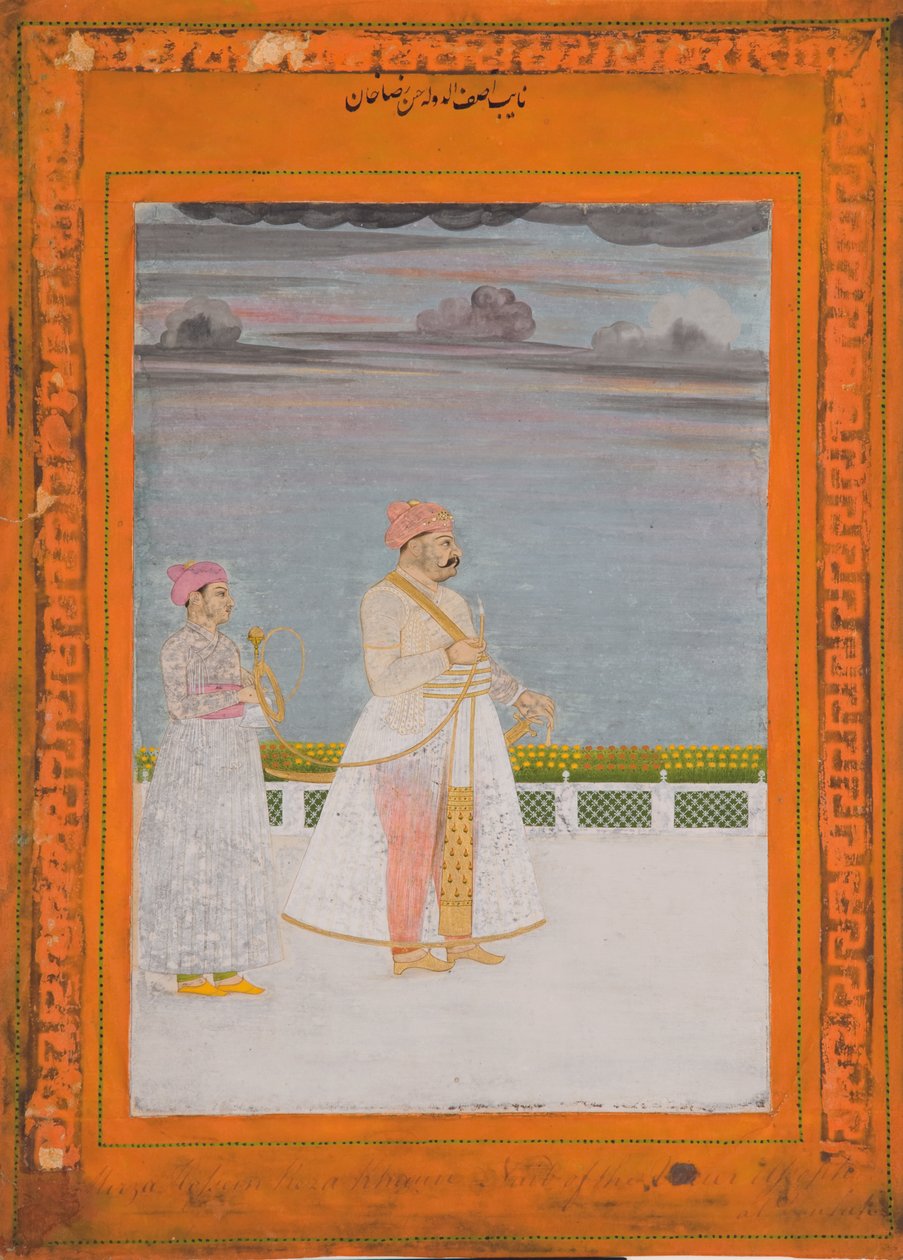 Porträtt av Mirza Husain Raza Khan, ca 1780 (ogenomskinlig wc & guld på papper) av Indian School