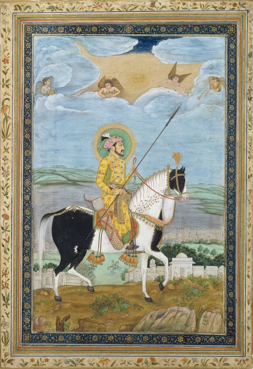 Porträtt av Shah Jahan till häst av Indian School