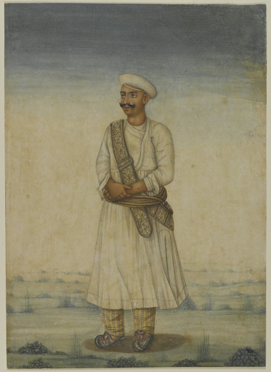 Porträtt av en man (akvarell på papper) av Indian School