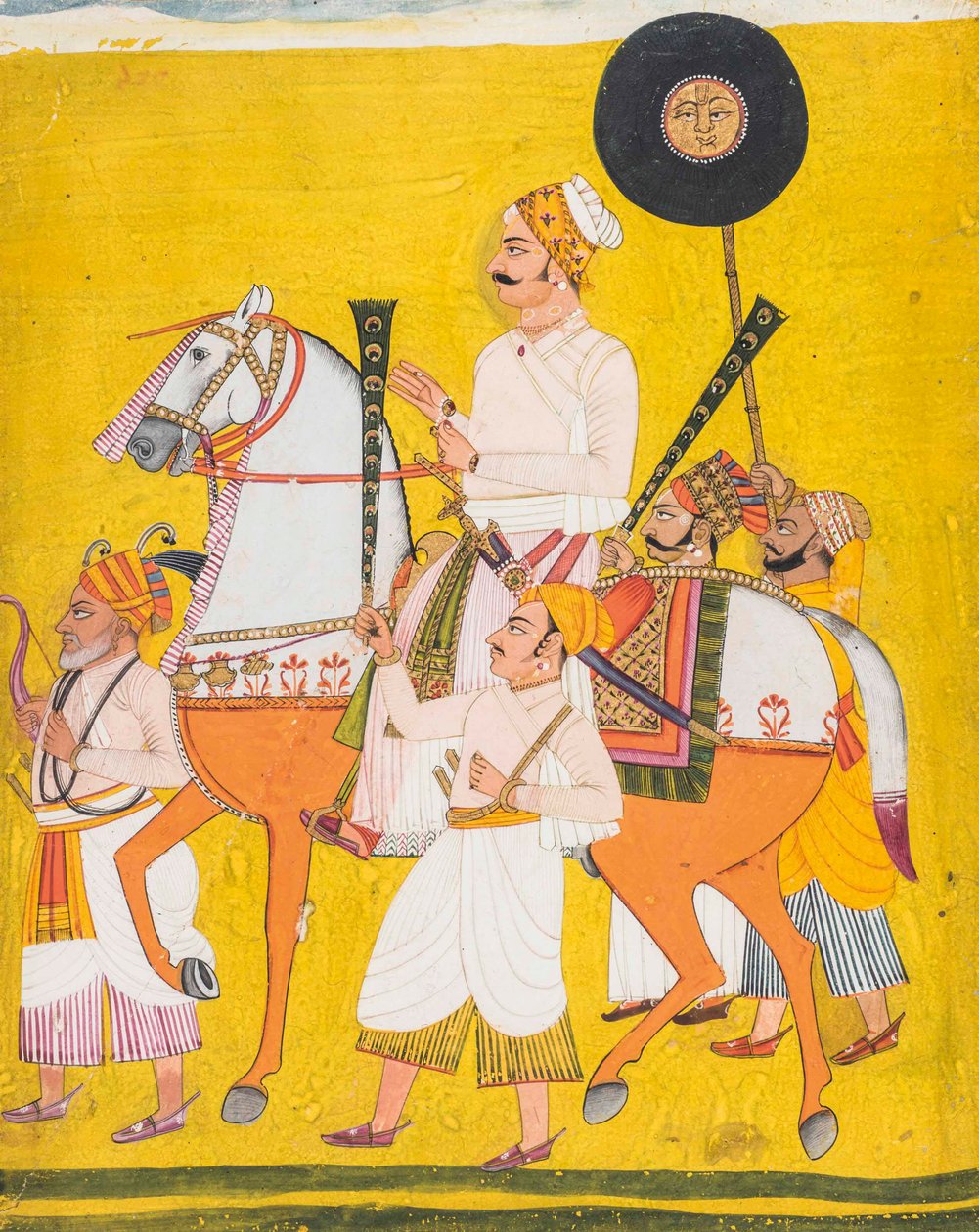 Porträtt av en man till häst, möjligen Maharaja Jai Singh II av Indian School