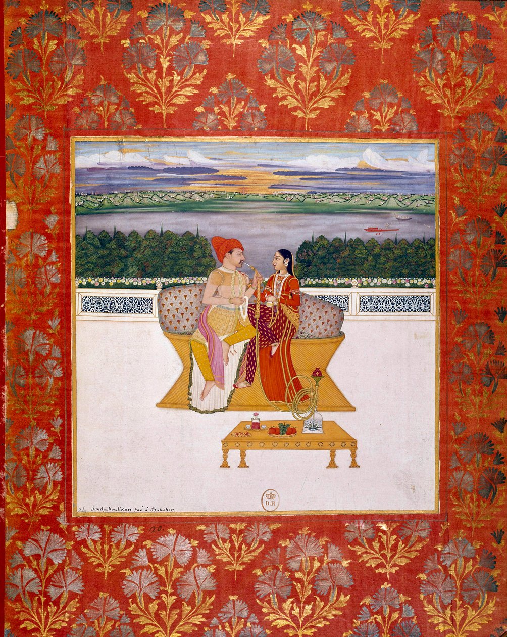 Prins Sudjakoulikan med en dam. Indisk miniatyr från skolan i Lucknow. 1760 Paris, B.N. av Indian School