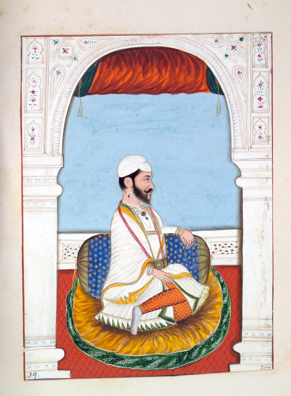 Pundit Jhila, från The Kingdom of the Punjab, its Rulers and Chiefs, volym II, en volym med 30 akvarellstudier av en oidentifierad indisk konstnär, ca 1840 (wc på papper) av Indian School