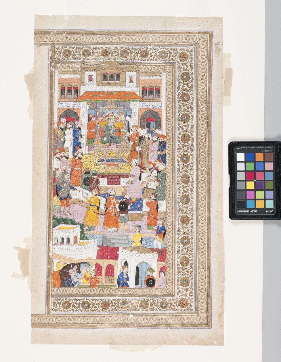 Raja With Courtiers (penna, bläck, gouache och bladguld på pergament) av Indian School