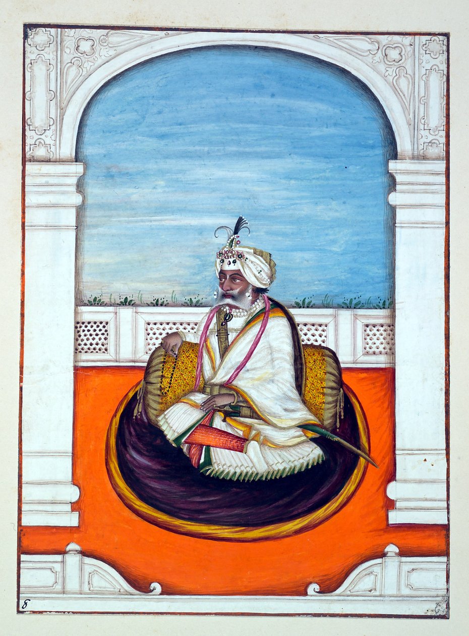 Rajah Gulab Singh, från The Kingdom of the Punjab, its Rulers and Chiefs, volym I, en volym med 27 akvarellstudier av en oidentifierad indisk konstnär, ca 1840 (wc på papper) av Indian School