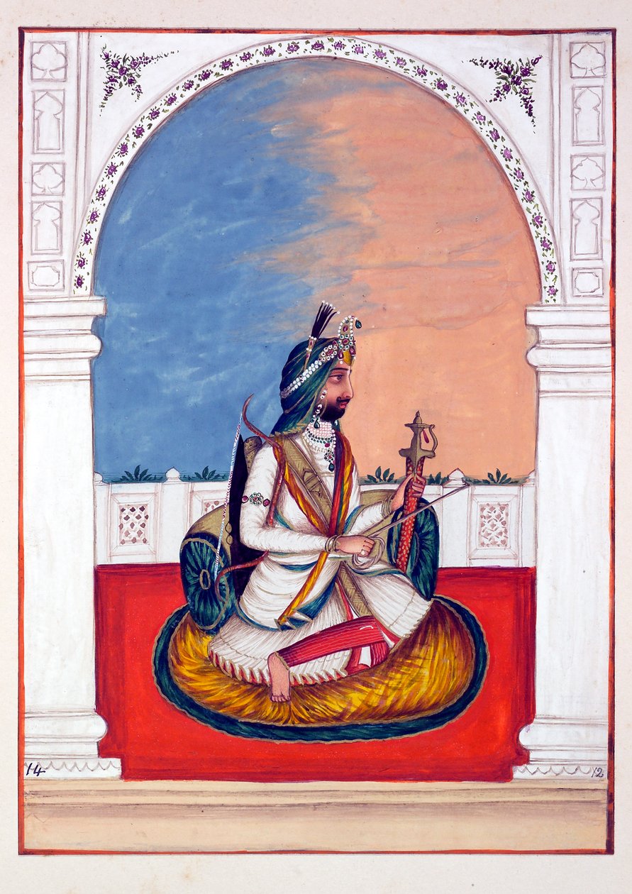 Rajah Hira Singh, från The Kingdom of the Punjab, its Rulers and Chiefs, volym I, en volym med 27 akvarellstudier av en oidentifierad indisk konstnär, ca. 1840 (wc på papper) av Indian School