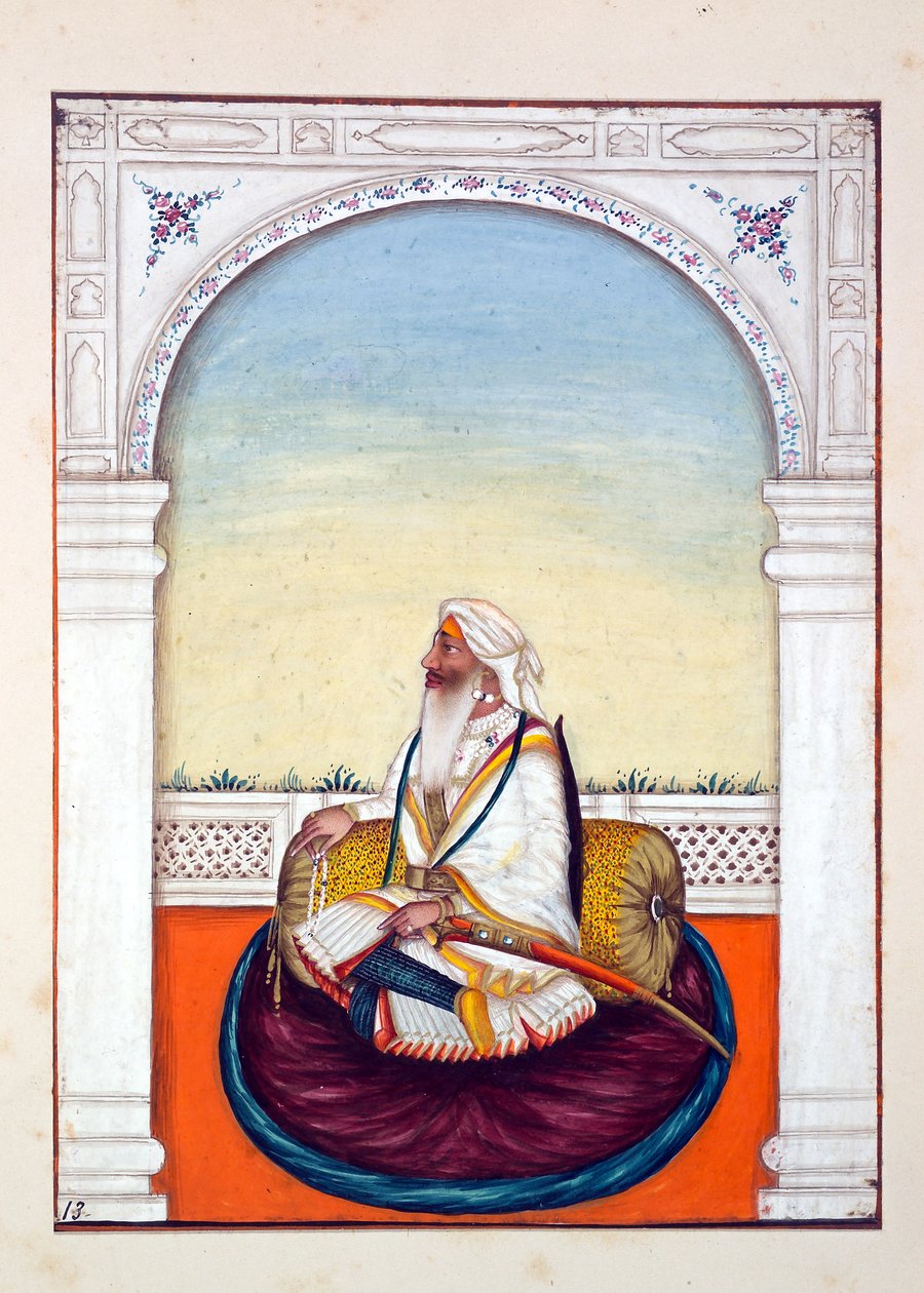 Rajah Iej Singh, från The Kingdom of the Punjab, its Rulers and Chiefs, volym I, en volym med 27 akvarellstudier av en oidentifierad indisk konstnär, ca 1840 (wc på papper) av Indian School