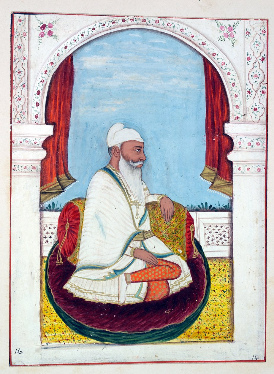 Rajah Lal Singh, från The Kingdom of the Punjab, its Rulers and Chiefs, volym I, en volym med 27 akvarellstudier av en oidentifierad indisk konstnär, ca 1840 (wc på papper) av Indian School