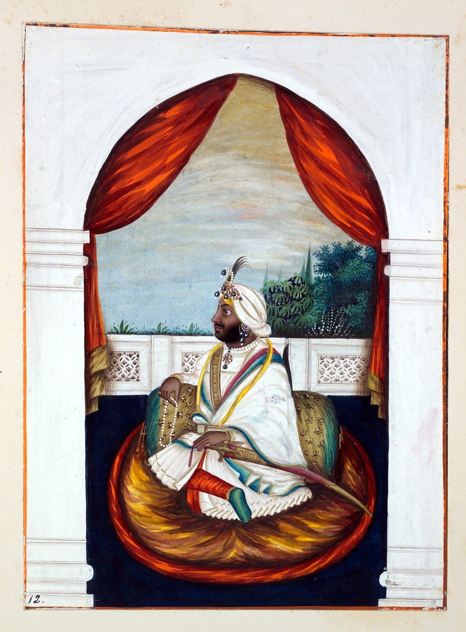 Rajah Sher Singh, från The Kingdom of the Punjab, its Rulers and Chiefs, volym I, en volym med 27 akvarellstudier av en oidentifierad indisk konstnär, ca 1840 (wc på papper) av Indian School