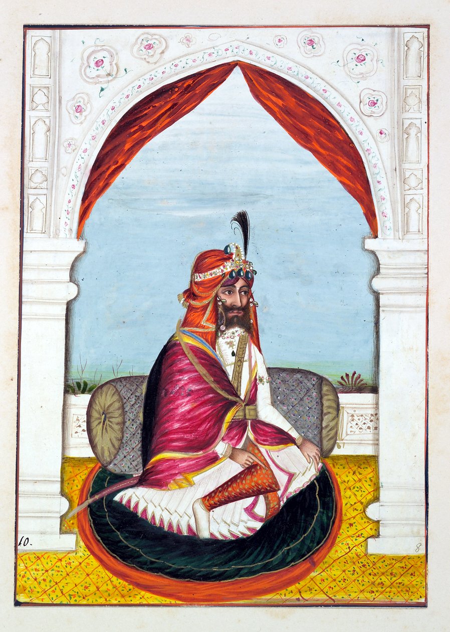 Rajah Suchet Singh, från The Kingdom of the Punjab, its Rulers and Chiefs, volym I, en volym med 27 akvarellstudier av en oidentifierad indisk konstnär, ca 1840 (wc på papper) av Indian School