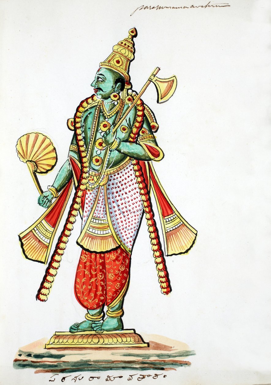 Rama-med-yxan (Parashurama) (wc på papper) av Indian School