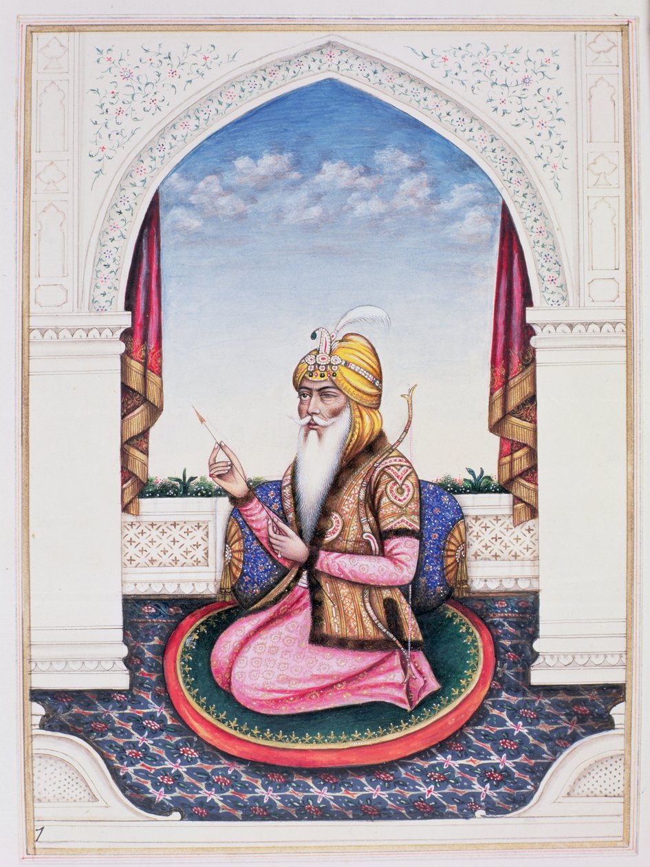 Ranjit Singh (1780-1839) Maharajah of the Punjab (penna, gouache och wc på papper) av Indian School