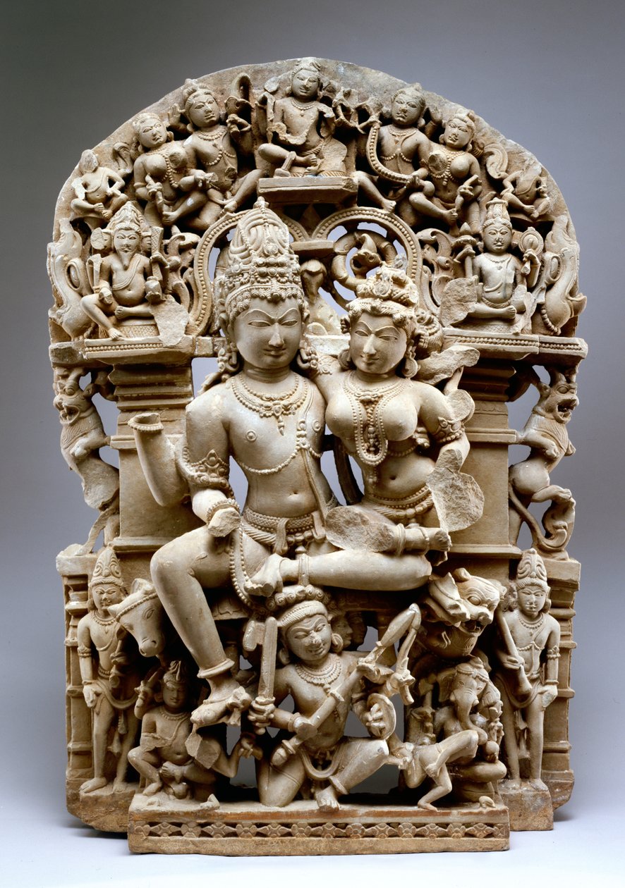 Ravana And Shiva, Hinglajgarh Culture, 1100 AD (Sandsten) av Indian School