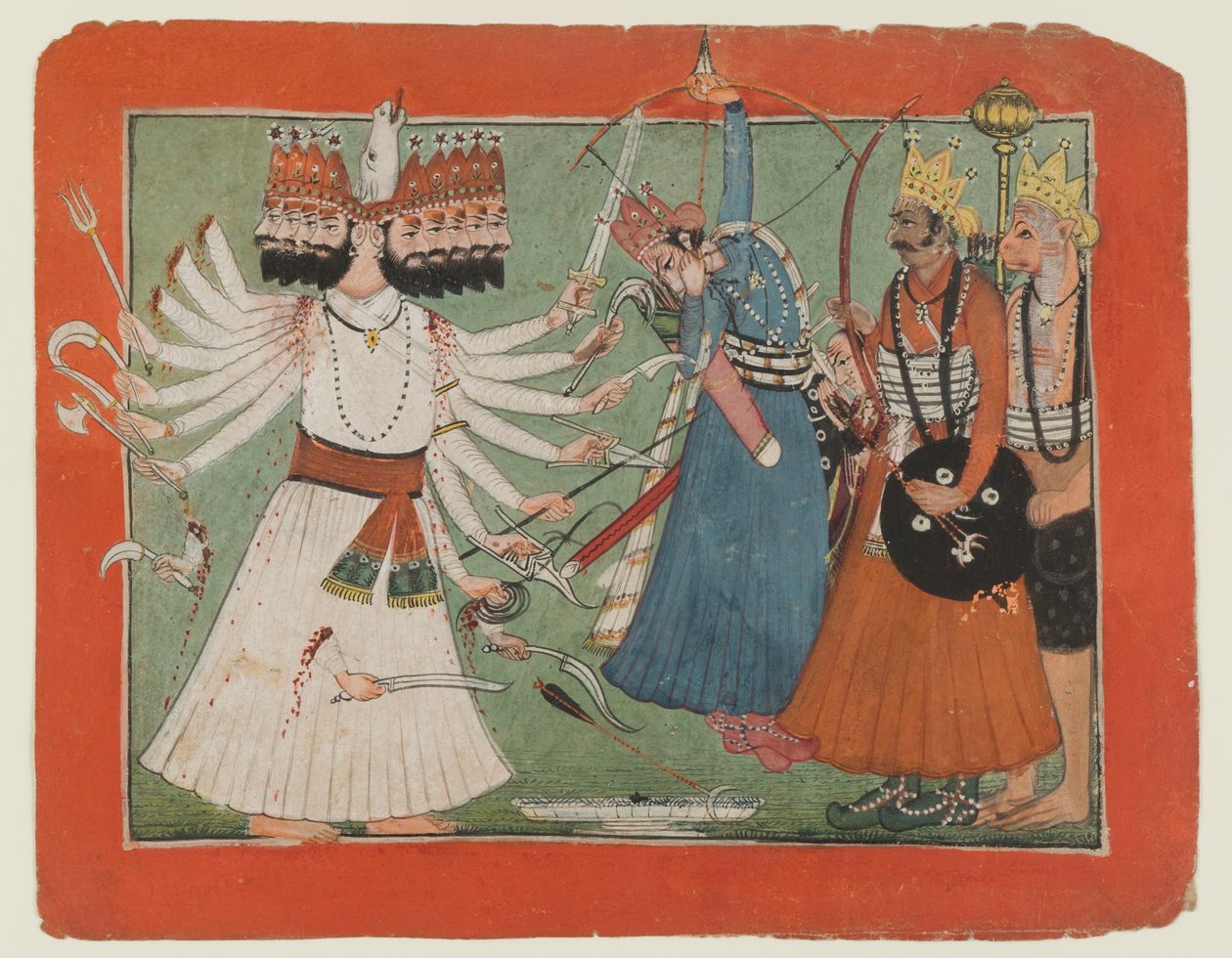 Ravana utmanar Ramas armé, ca 1750 (ogenomskinlig akvarell på papper) av Indian School