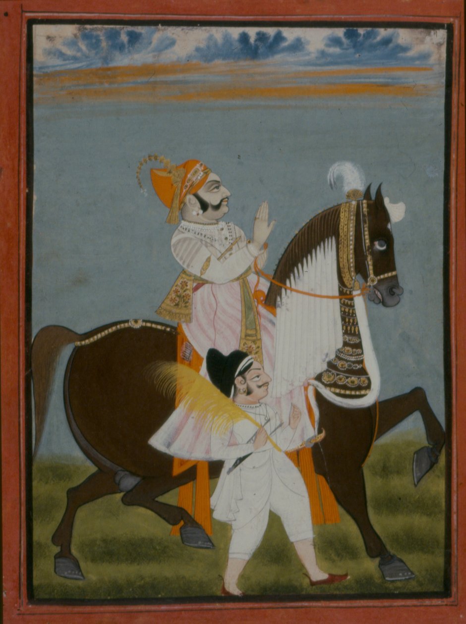 Rawat Bhim Singh från Salumber Riding Noor, 1820 av Indian School