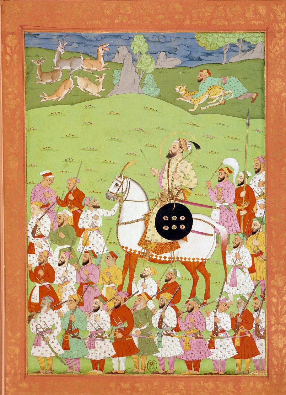 Representation av Shah Alems andra son till Aurengzib till häst Miniatyrer indiska och persiska i "History of India from Tamertante to Orangreyb"" av Niccolo Manucci (1638-1717). B.N., Paris. av Indian School
