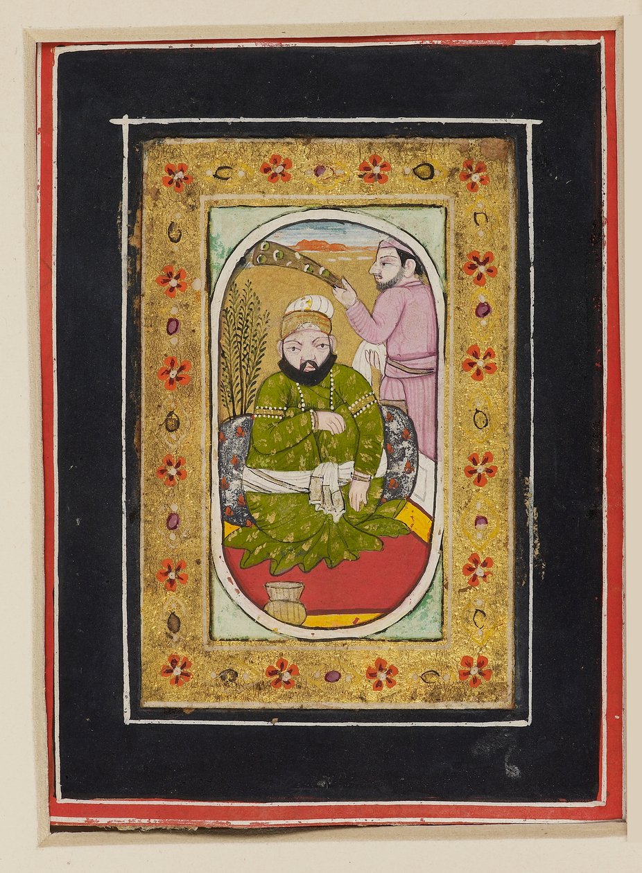 Härskare klädd i en grön jama med en morkisk bärare, andra hälften av 1700-talet (gouache på kartong) av Indian School