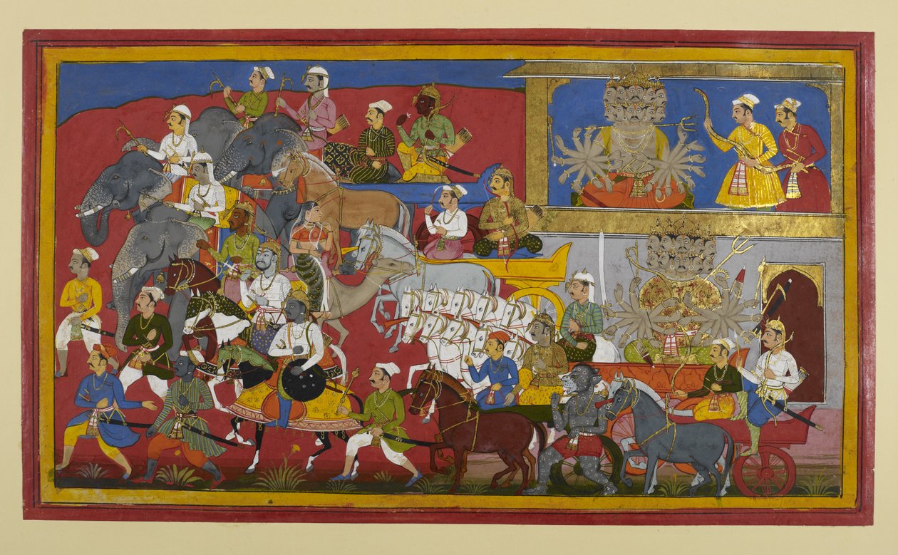 Rāvaṇa beväpnar sig och ger sig av med sin armé, men stöter på ett dåligt omen av Indian School