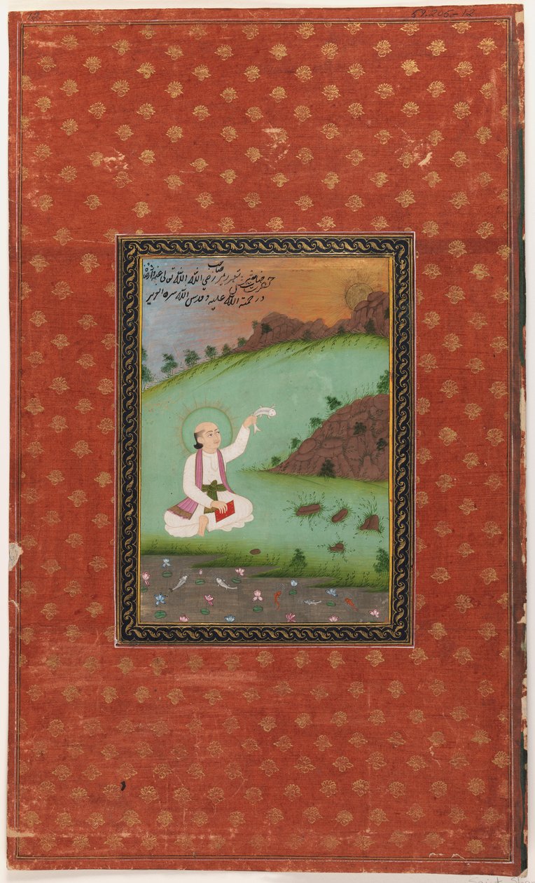 Saint Shams-i Tabriz, 1875-1900 (ogenomskinlig wc & guld på papper) av Indian School