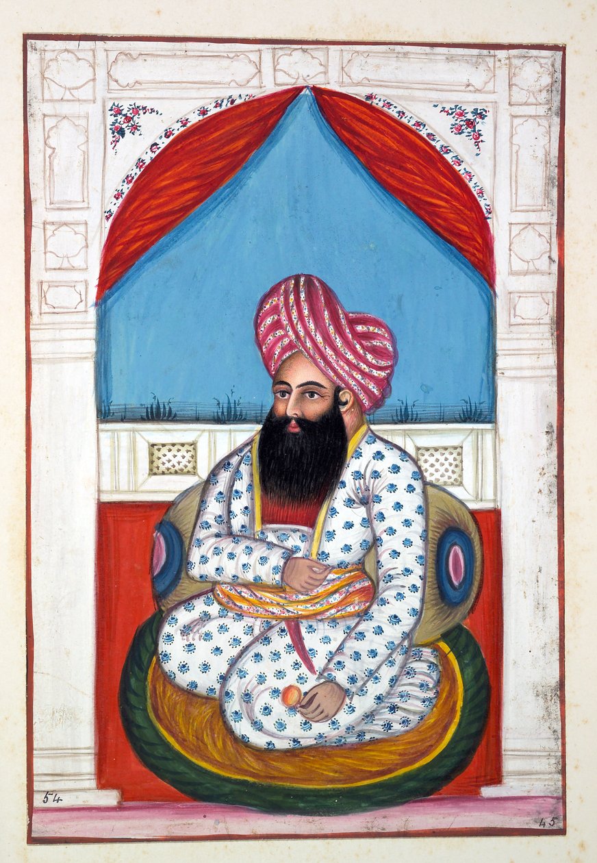 Shah Ayub Shah Padishah, från The Kingdom of the Punjab, its Rulers and Chiefs, volym II, en volym med 30 akvarellstudier av en oidentifierad indisk konstnär, ca 1840 (wc på papper) av Indian School