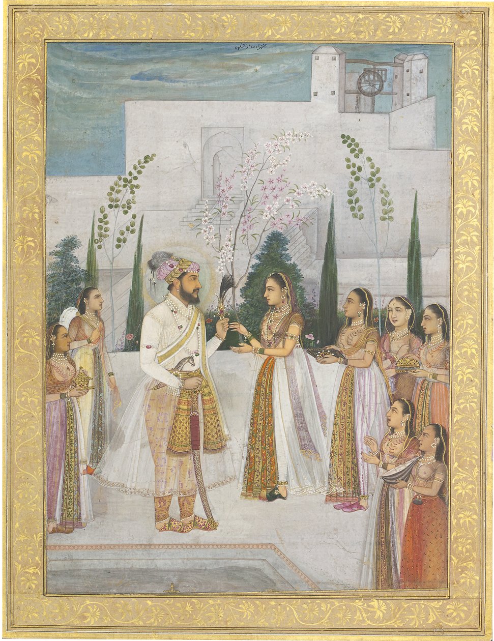 Shah Jahan presenterar juveler till en prinsessa av Indian School