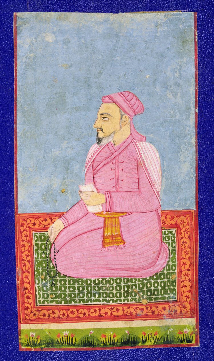 Shams Al-Umara, illustration från en bok om indiska mystiker (bläck på papper monterat på kort) av Indian School