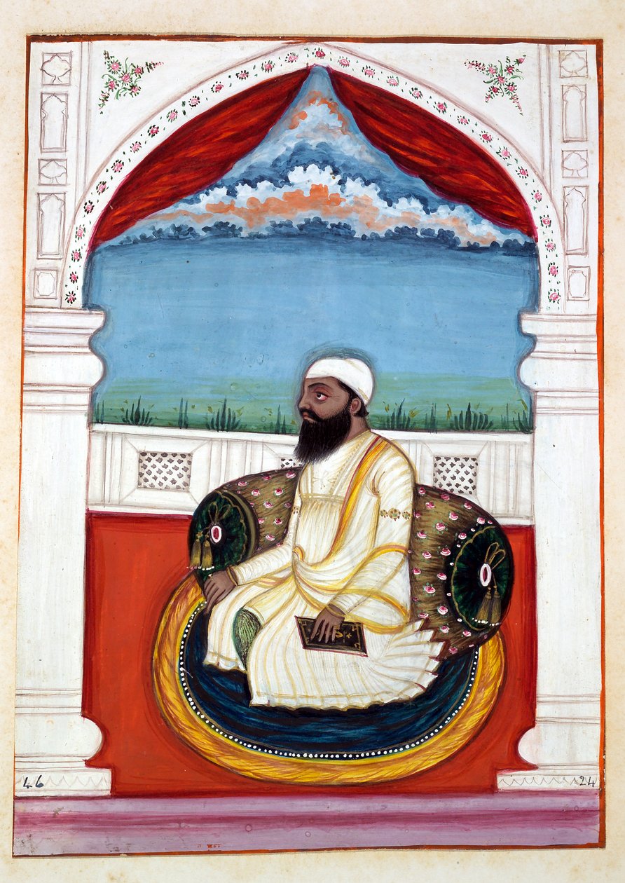 Sheikh Mohi-od-deen, från The Kingdom of the Punjab, its Rulers and Chiefs, volym II, en volym med 30 akvarellstudier av en oidentifierad indisk konstnär, ca 1840 (wc på papper) av Indian School