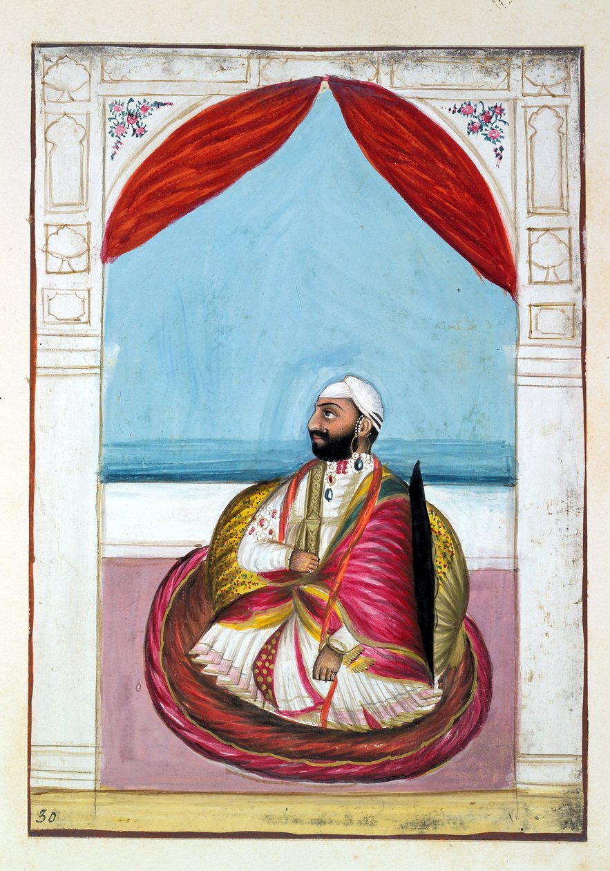 Sirdar Chet Singh, från The Kingdom of the Punjab, its Rulers and Chiefs, volym II, en volym med 30 akvarellstudier av en oidentifierad indisk konstnär, c.1840 (wc på papper) av Indian School
