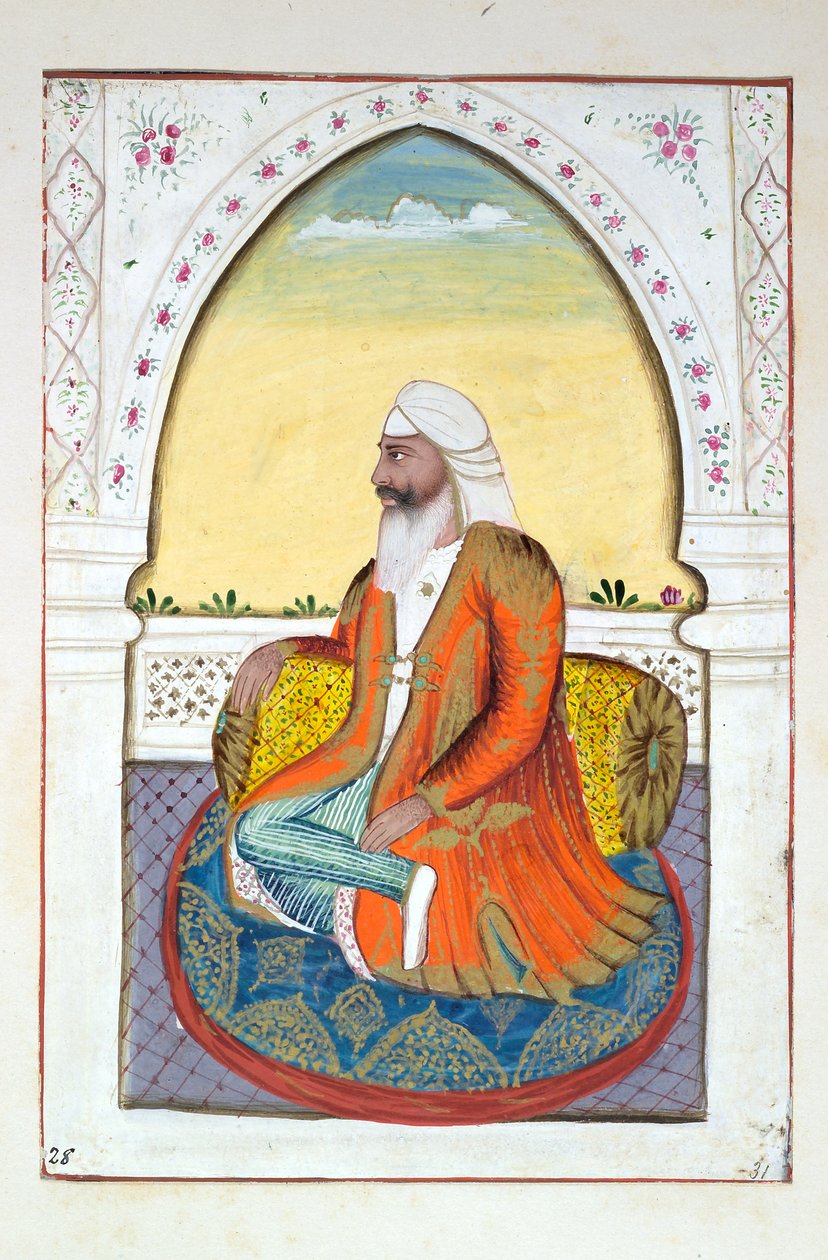 Sirdar Fatteh Singh, från The Kingdom of the Punjab, its Rulers and Chiefs, volym II, en volym med 30 akvarellstudier av en oidentifierad indisk konstnär, ca 1840 (wc på papper) av Indian School