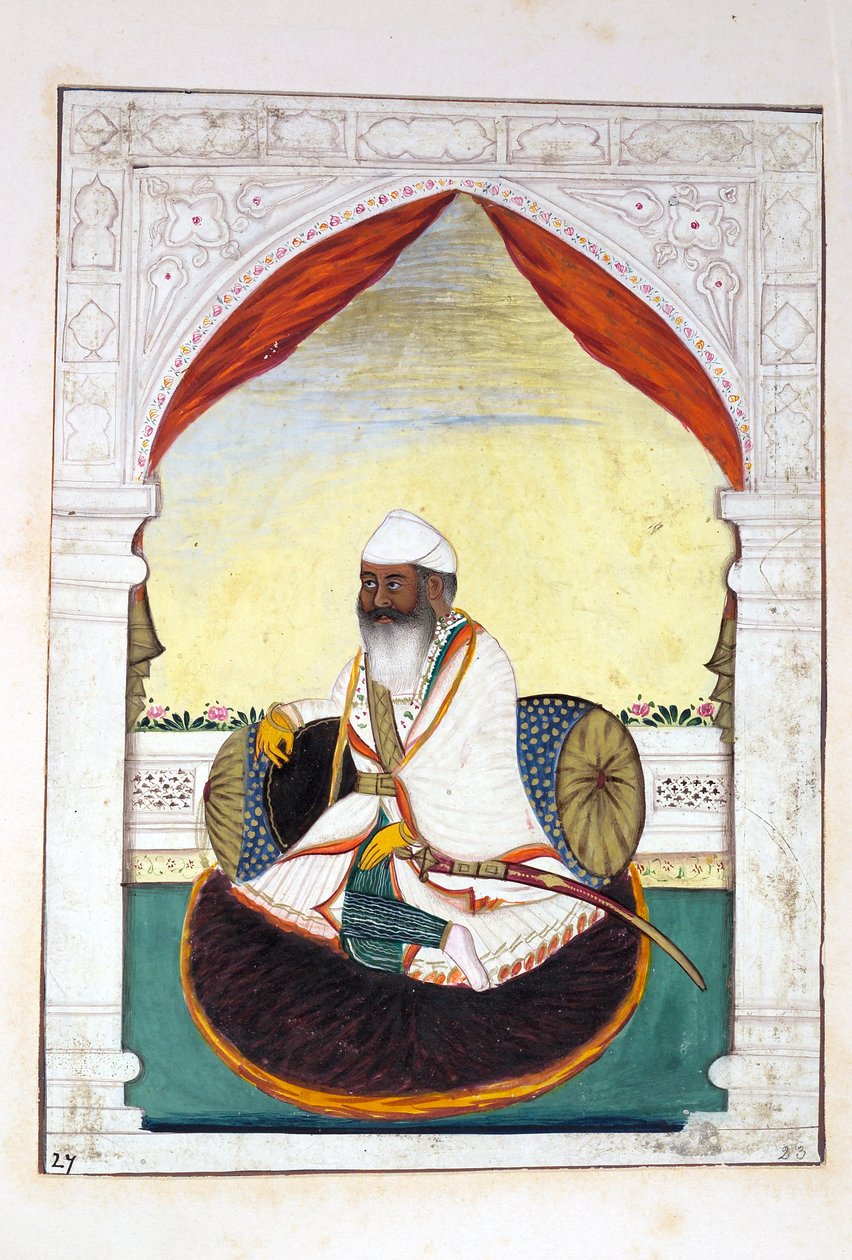 Sirdar Gurmukh Singh Bhai, från The Kingdom of the Punjab, its Rulers and Chiefs, volym II, en volym med 30 akvarellstudier av en oidentifierad indisk konstnär, ca 1840 (wc på papper) av Indian School