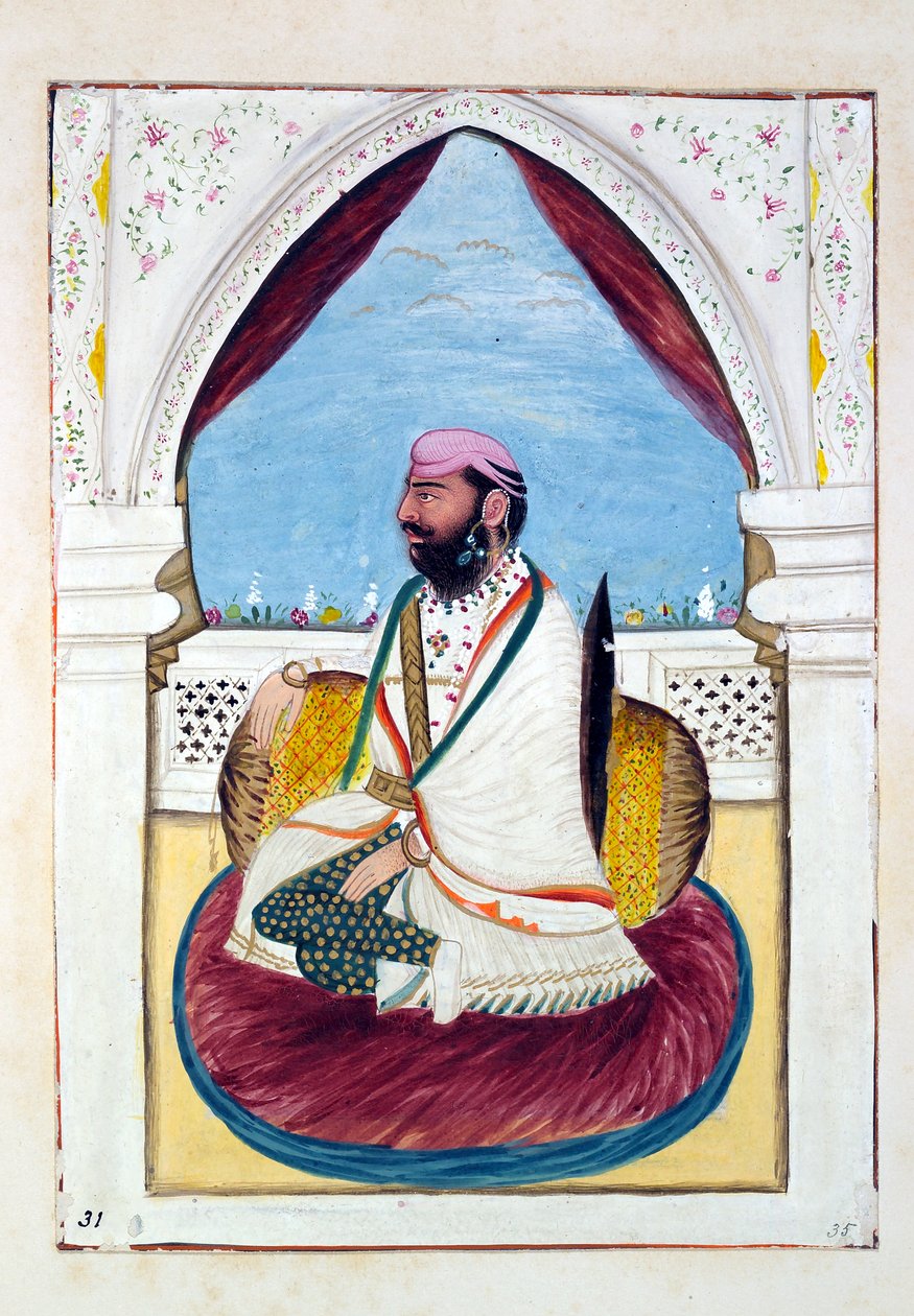 Sirdar Hukm Singh (Malwai), från The Kingdom of the Punjab, its Rulers and Chiefs, volym II, en volym med 30 akvarellstudier av en oidentifierad indisk konstnär, ca 1840 (wc på papper) av Indian School