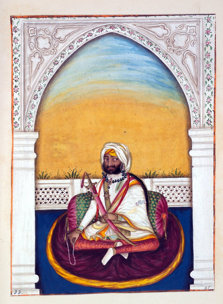 Sirdar Jowahir Singh, från The Kingdom of the Punjab, its Rulers and Chiefs, volym II, en volym med 30 akvarellstudier av en oidentifierad indisk konstnär, ca 1840 (wc på papper) av Indian School