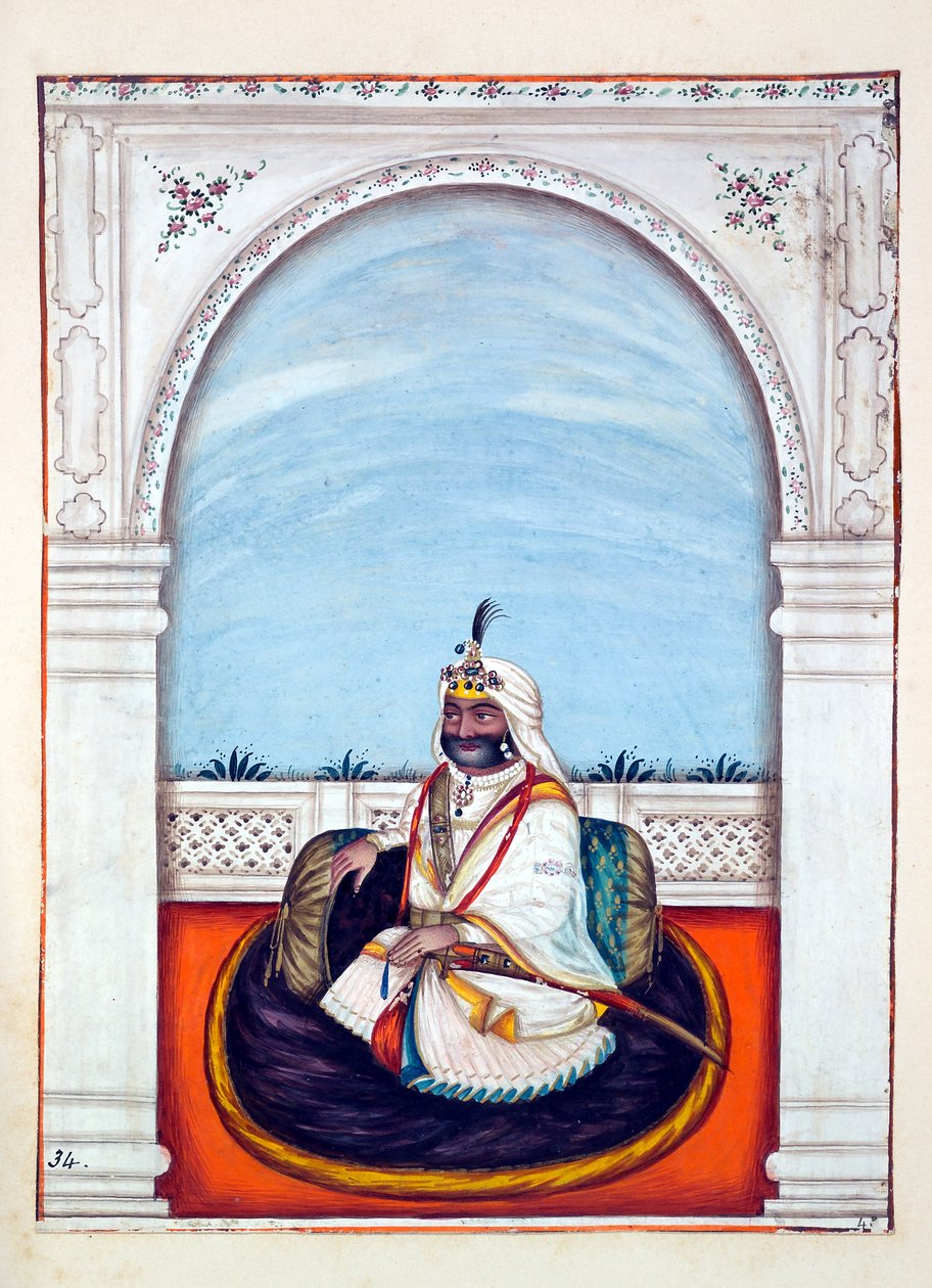 Sirdar Lehna Singh (Majithia), från The Kingdom of the Punjab, its Rulers and Chiefs, volym II, en volym med 30 akvarellstudier av en oidentifierad indisk konstnär, ca 1840 (wc på papper) av Indian School