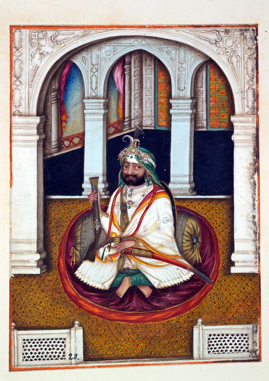 Sirdar Lehna Singh, från The Kingdom of the Punjab, its Rulers and Chiefs, volym I, en volym med 27 akvarellstudier av en oidentifierad indisk konstnär, ca 1840 (wc på papper) av Indian School