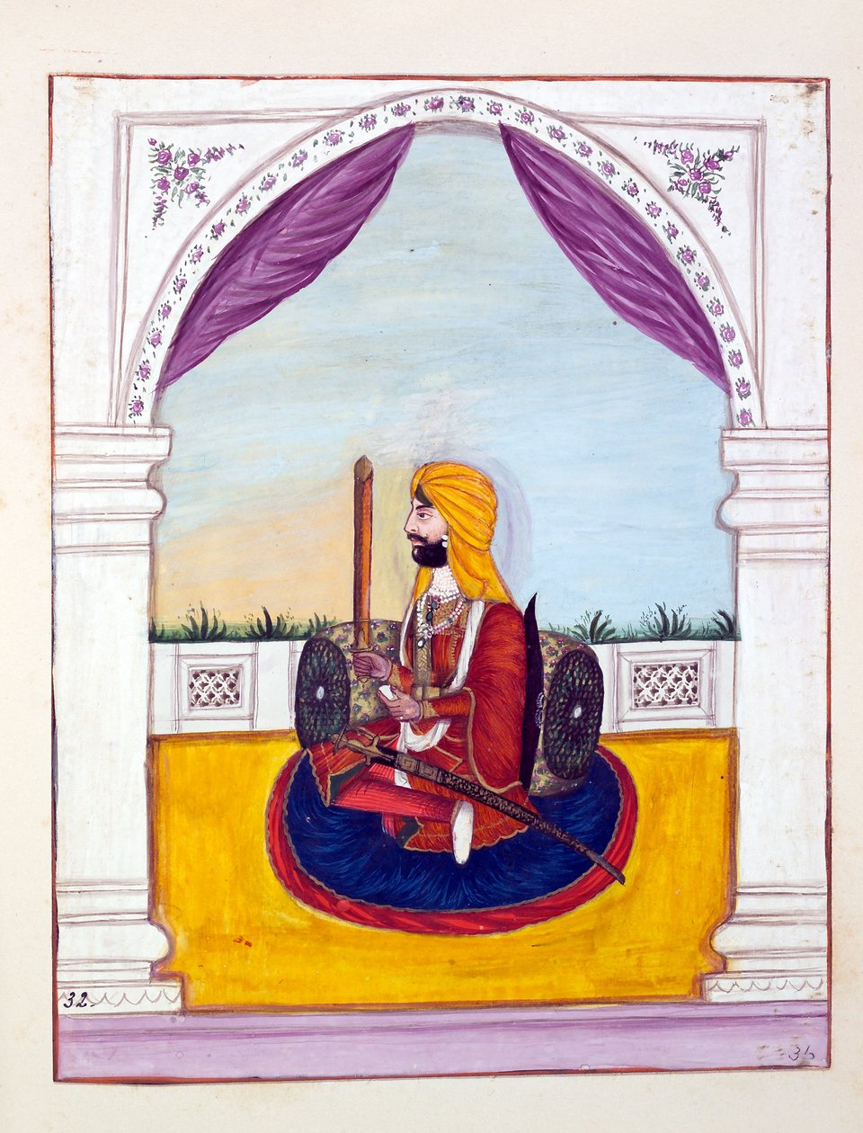 Sirdar Runjodh Singh (Majithia), från The Kingdom of the Punjab, its Rulers and Chiefs, volym II, en volym med 30 akvarellstudier av en oidentifierad indisk konstnär, ca 1840 (wc på papper) av Indian School
