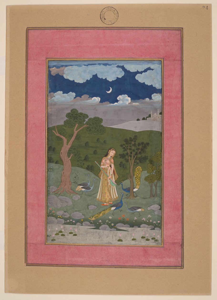 Sorath Ragini, Indien, Hyderabad, ca 1760; Johnson Album 37, nr 24 (bläck, färger  guld på papper) av Indian School