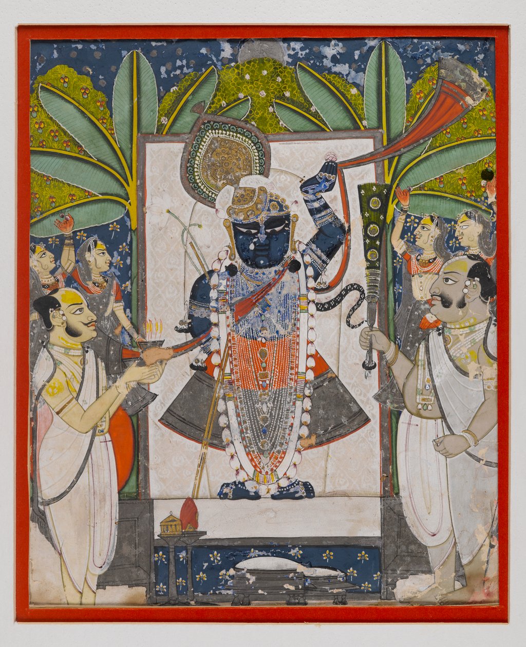 Sri Nathaji, ca 1775 (ogenomskinlig wc, guld & silver på papper) av Indian School