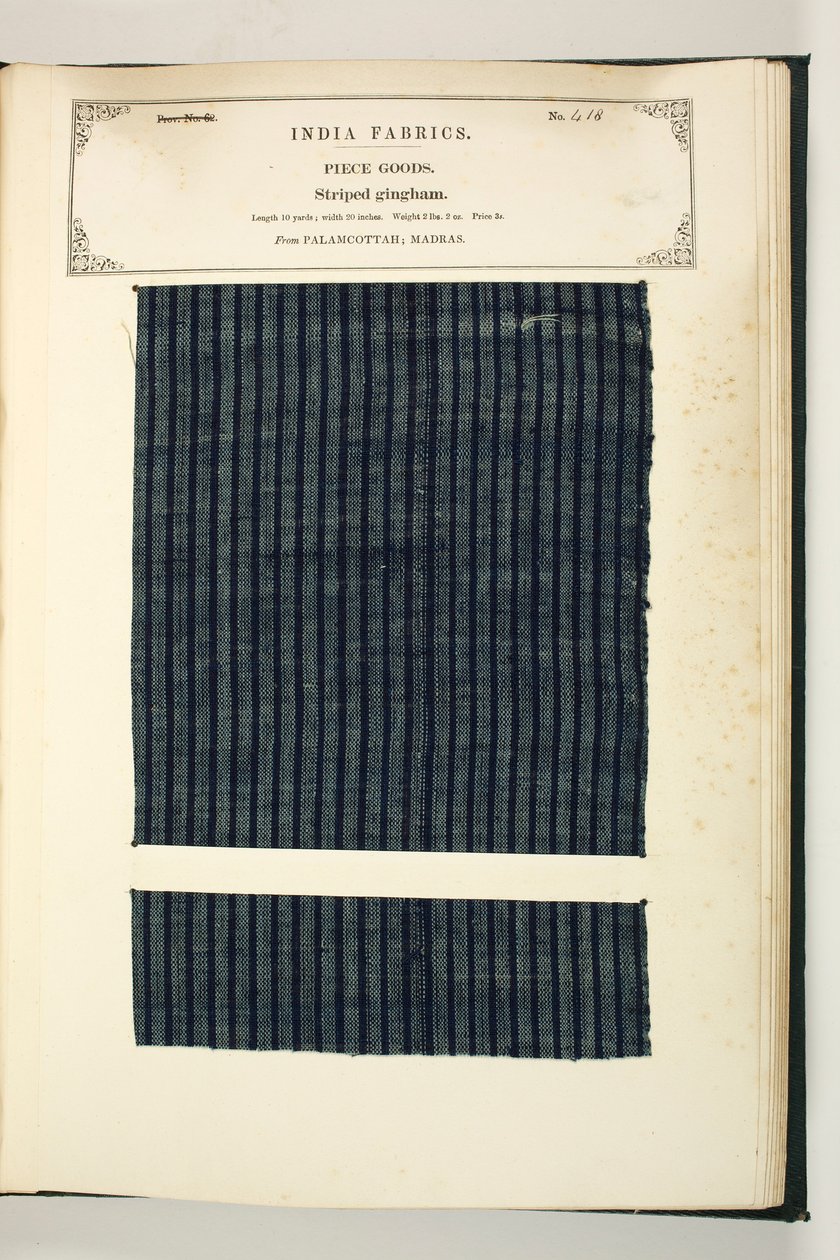 Striped Gingham, Palamcottah, Madras, Piece Goods, från The Collection of the Textile Manufacturers of India, av John Forbes Watson, publicerad 1866 av Indian School