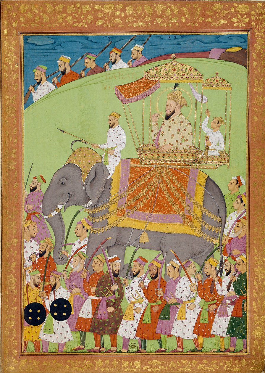 Sultan Babes på en elefant. Indiska och persiska miniatyrer i "" History of India from Tamertante to Orangreyb"" av Niccolo Manucci (1638-1717). B.N., Paris. av Indian School
