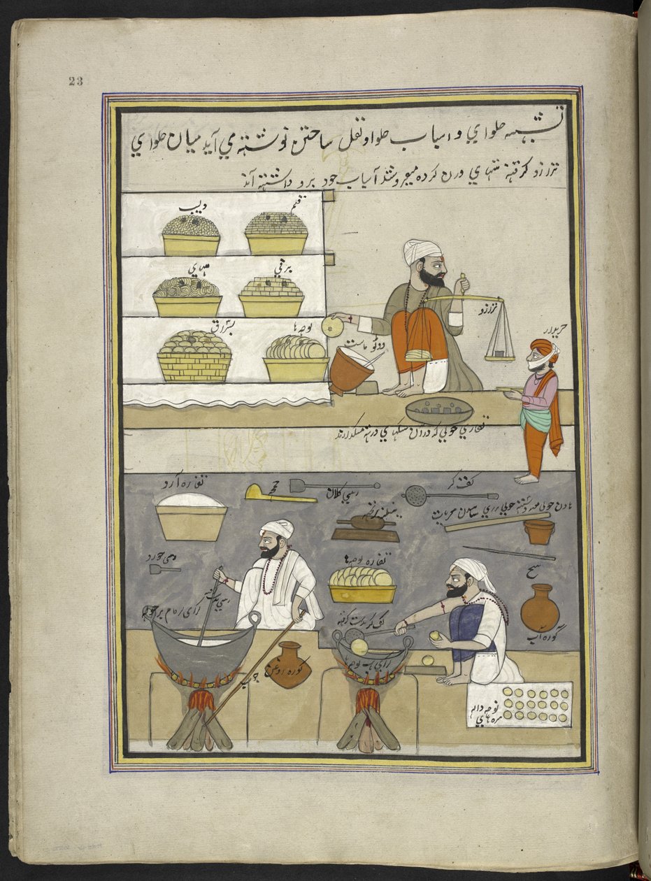 godistillverkare,  86 teckningar inbundna i en volym som visar yrken och yrken i Kashmir, hantverkare visas i arbete med sina redskap och utrustning,  Av en Kashmir-konstnär, troligen i Srinagar, ca 1850-60 (gouache på papper) av Indian School
