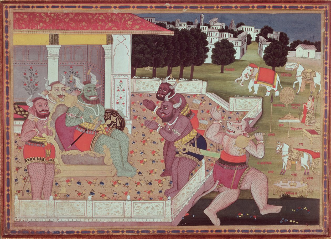 Asura Kumbha och hans domstol av demoner, c.1800 av Indian School