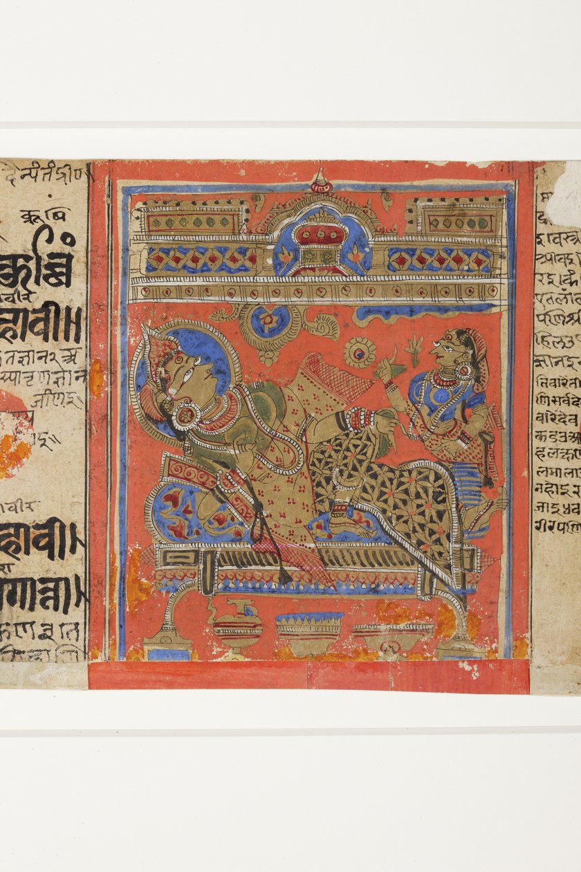 Brahmani Devananda på sin soffa, från Kalpasutra (ogenomskinlig wc på papper) av Indian School