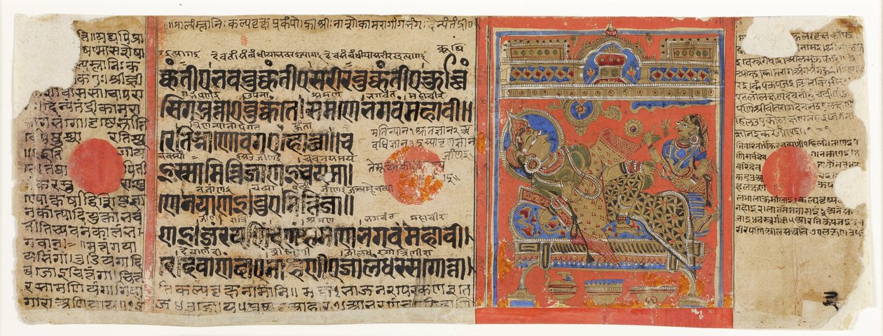 Brahmani Devananda på sin soffa, från Kalpasutra (ogenomskinlig wc på papper) av Indian School