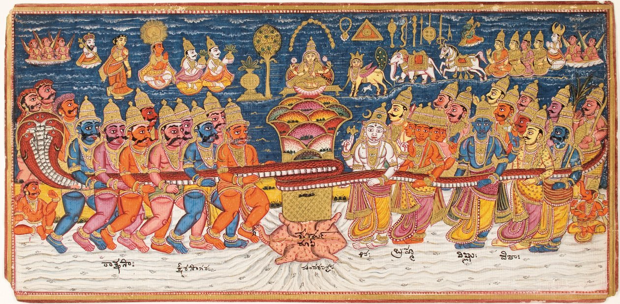 The Churning of the Ocean of Milk, c.1825 av Indian School